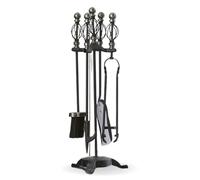 CAPRICAN Black & Pewter Fireplace Companion Set 5 Piece - Scroll Top Fireside Tool Set with Poker, Shovel, Brush, Tongs & Stand - Durable Fire Tools for Log Burners, Stoves & Open Fires (FIRE34)