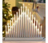 caprican Candle Bridge Christmas Decoration - Mains Operated with 33 LED Warm White Lights - Elegant Arch Window Light for Festive Home Décor, Table or Windowsill - Traditional Xmas Ornament (Silver)