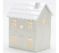 CAPRICAN Ceramic House Table Lamp | Heart Pattern Projection Light | Cream Base with Grey White or Brown Roof | E27 Edison Screw Ambient Mood Lighting | Whimsical Home Decor Table Light | 25cm (White)