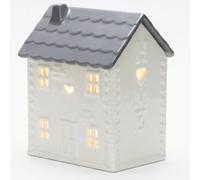 CAPRICAN Ceramic House Table Lamp | Heart Pattern Projection Light | Cream Base with Grey, White or Brown Roof | E27 Edison Screw Ambient Mood Lighting | Whimsical Home Decor Table Light | 25cm (Grey)