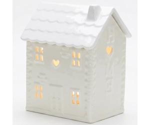 CAPRICAN Ceramic House Table Lamp | Heart Pattern Projection Light | Cream Base with Grey White or Brown Roof | E27 Edison Screw Ambient Mood Lighting | Whimsical Home Decor Table Light | 25cm (White)