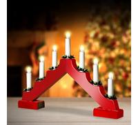 caprican Christmas Candle Bridge Light - 7 LED Battery Operated Xmas Table Decoration - Indoor Festive LED Arch Lighting for Windowsills, Tabletops & Holiday Ambience, Festive Ornament (Red)