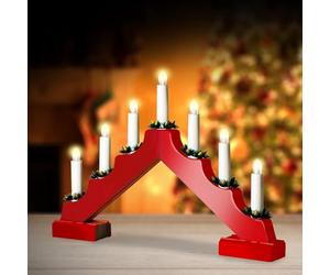 caprican Christmas Candle Bridge Light - 7 LED Battery Operated Xmas Table Decoration - Indoor Festive LED Arch Lighting for Windowsills, Tabletops & Holiday Ambience, Festive Ornament (Red)
