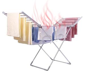 caprican Electric Heated Clothes Airer - Folding Drying Rack with Wings - Portable Energy-Efficient Heated Dryer for Indoor Laundry - Foldable Airer Clothes Horse with Aluminium Frame