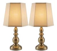 CAPRICAN Harvard Antique Brass Touch Table Lamp | Cream Hexagonal Fabric Shade | 4-Stage Sensitive Dimmer Bedside Light | Classic Candlestick Design for Living Room & Bedroom Bulbs Not Included (Pair)