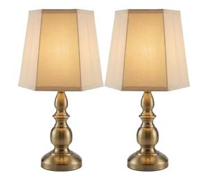 CAPRICAN Harvard Antique Brass Touch Table Lamp | Cream Hexagonal Fabric Shade | 4-Stage Sensitive Dimmer Bedside Light | Classic Candlestick Design for Living Room & Bedroom Bulbs Not Included (Pair)