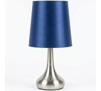 caprican Navilux Modern Chrome Teardrop Touch Table Lamp | Luxury Navy Faux Silk Fabric Shade | 4-Stage Dimmable Sensitive Control | Contemporary Bedside & Living Room Light | LED Compatible (Single)