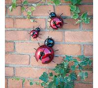 Caprican New Ladybug Set Of 3 Metal Ladybirds Garden Ornaments Indoor Outdoor Wall Art