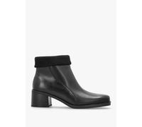 CAPRICE Black Leather Rib Knit Block Heel Ankle Boots Colour: Black Le