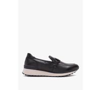CAPRICE Blythe Black Leather Low Wedge Loafers Size: 38, Colour: Black