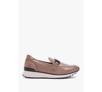 CAPRICE Blythe Taupe Leather Low Wedge Loafers Size: 37, Colour: Tan L