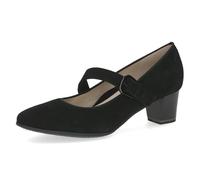 CAPRICE Ladies Leather Court Shoes with Strap, Black (Black Suede), 5.5 UK