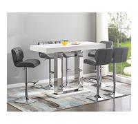 caprice large white gloss bar table 6 candid grey stools