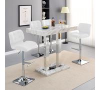 caprice small magnesia bar table with 4 candid white stools