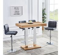caprice small oak effect bar table with 4 coco grey stools