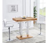 caprice small oak effect bar table with 4 coco white stools