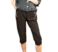 Caprice - Vera Tucci - Cropped 3/4 Length Womens Capri Trouser Elastic Waist (T3, Black), 12