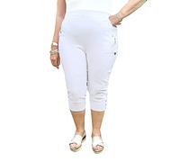 Caprice - Vera Tucci - Cropped 3/4 Length Womens Capri Trouser Elastic Waist (T3, White)