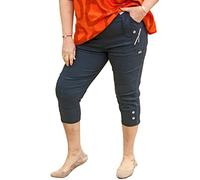 Caprice - Vera Tucci - Cropped 3/4 Length Womens Capri Trouser Elastic Waist (T5, Navy)