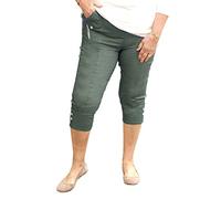 Caprice - Vera Tucci - Cropped 3/4 Length Womens Capri Trouser Elastic Waist (T6, Army)