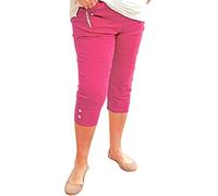 Caprice - Vera Tucci - Cropped 3/4 Length Womens Capri Trouser Elastic Waist (T6, Fuchsia)