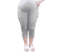 Caprice - Vera Tucci - Cropped 3/4 Length Womens Capri Trouser Elastic Waist (T6, Light Grey), 18