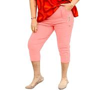 Caprice - Vera Tucci - Cropped 3/4 Length Womens Capri Trouser Elastic Waist (T7, Rose Pink)