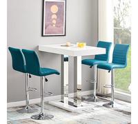 caprice white high gloss bar table 4 ripple teal stools