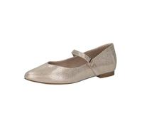 CAPRICE Women Ballet Flats Leather with Velcro Closure, Gold (Offwh/Lt Gold), 3.5 UK