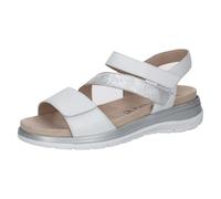 CAPRICE Women Sandals Flat Leather Comfortable, White (White/Silver), 8 UK