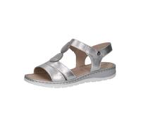 CAPRICE Women Sandals Flat Leather with Hook-and-Loop Closure, Silver (Silver Metal.), 6.5 UK