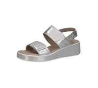 CAPRICE Women Sandals Wedge Heel Leather Wedges, Silver (Silver), 4 UK
