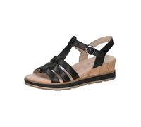 CAPRICE Women Sandals Wedge Heel Leather with Hook-and-Loop Closure, Black (Black Nappa), 4 UK