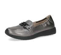 CAPRICE Women's Leather Loafers Comfortable, Silver (Dk Grey Metal.), 4 UK