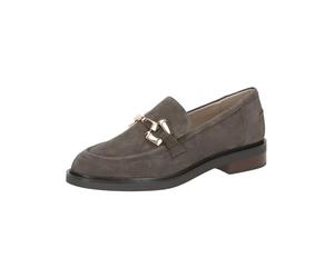 CAPRICE Women's Leather Loafers with Block Heel, Black (Grey Suede), 5 UK