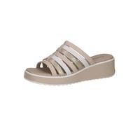 CAPRICE Women's leather mules with wedge heel, White (White/Lt Gold), 5 UK