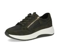 CAPRICE Women's Low-top Leather Platform Sneakers, Green (Khaki Comb), 3.5 UK