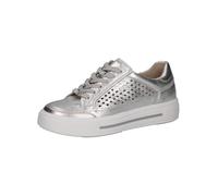 CAPRICE Women's Platform Trainers Leather with Hole Pattern, Silver Metal., 8 UK