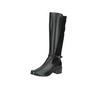 CAPRICE Women's tall heeled boots with buckle knee-high, Black (Black Comb), 5.5 UK