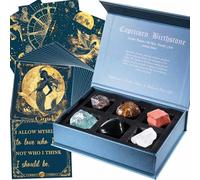 Capricorn Birthday Crystals Gifts - w/50 Daily Affirmations Cards and 6 Healing Crystals Natural Stones, Positive Affirmations with Inspirational Quotes, Spiritual Gifts for Women