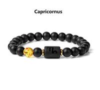 (Capricorn) Men Women 12 Constellation Bracelet Elastic Bracelet Hand Woven Adjustable Natural Tiger Eye Obsidian Bracelet Party Gift Jewelry