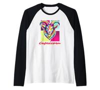 Capricorn Neon Goat Head Retro Zodiac Design, Goat Lovers Raglan Baseball Tee