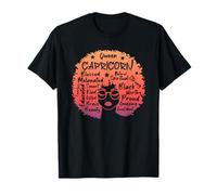 Capricorn Queen Zodiac Melanin Afro Hair Words Personality T-Shirt