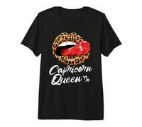 Capricorn Queen Zodiac Sign with Leopard Juicy Lips Premium T-Shirt