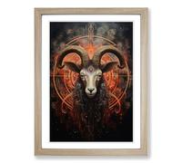 Capricorn Zodiac Contemporary Framed Wall Art Print, Ready to Hang Picture for Living Room Bedroom Home Office, Oak A2 (48 x 66 cm)