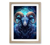Capricorn Zodiac Digital Framed Wall Art Print, Ready to Hang Picture for Living Room Bedroom Home Office, Oak A2 (48 x 66 cm)