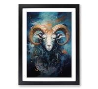 Capricorn Zodiac Gestural Framed Wall Art Print, Ready to Hang Picture for Living Room Bedroom Home Office, Black A2 (48 x 66 cm)