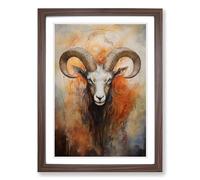 Capricorn Zodiac Gestural No.2 Framed Print | A2 Walnut Framed Wall Art | Ready to Hang | Eclectic Fantasy Picture | Living Room Bedroom Lounge Office