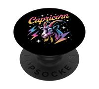 Capricorn Zodiac Goat Retro Cosmic Lightning PopSockets Adhesive PopGrip