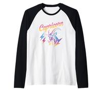 Capricorn Zodiac Goat Retro Cosmic Lightning Raglan Baseball Tee